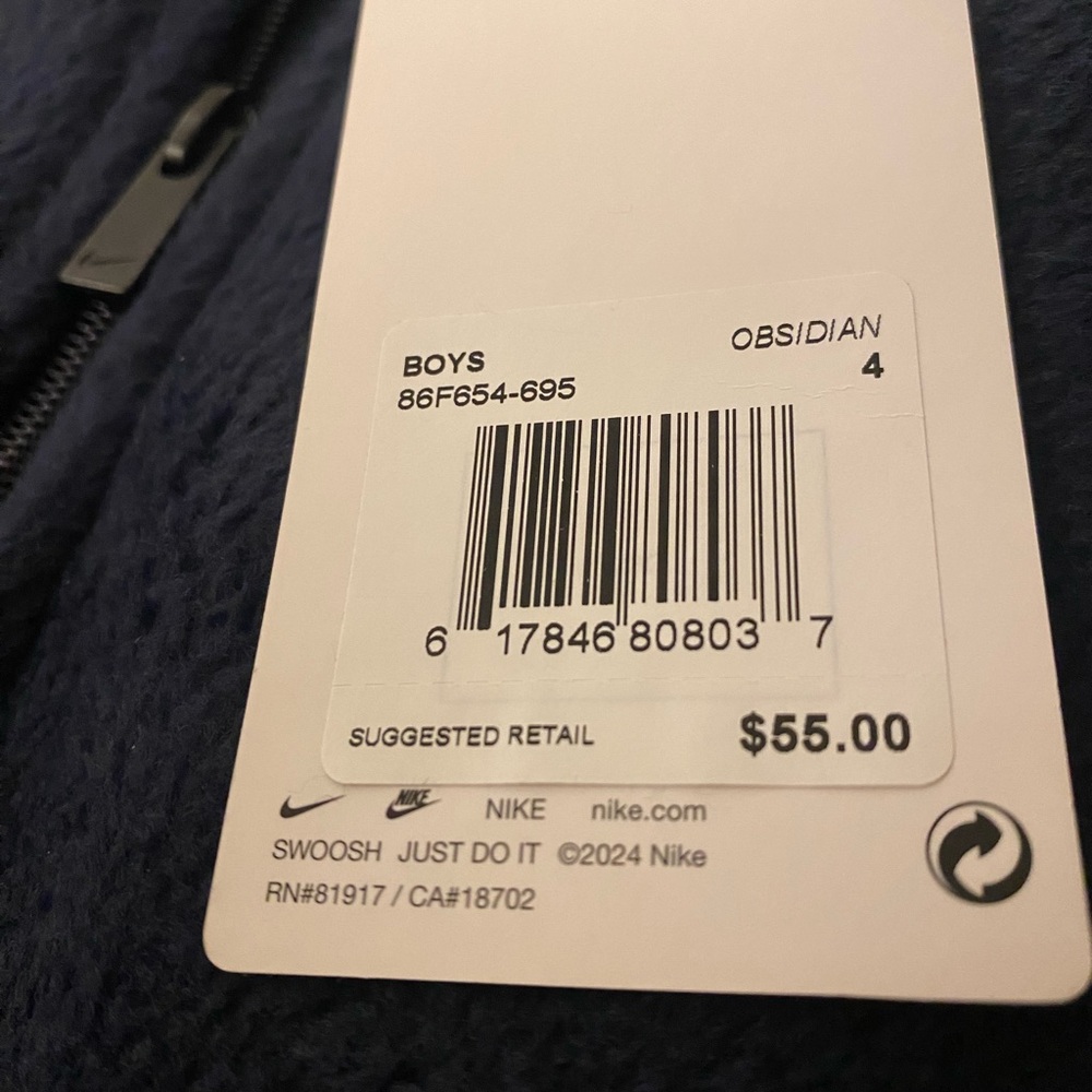 SALE Nike Kids Navy Blue Fleece Jacket Size 4 - Picture 6 of 6